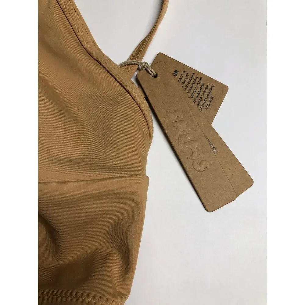 Skims Recycled Swim High Neck Top Sexy Tie Back Bikini Top Ochre NWT Size Small
